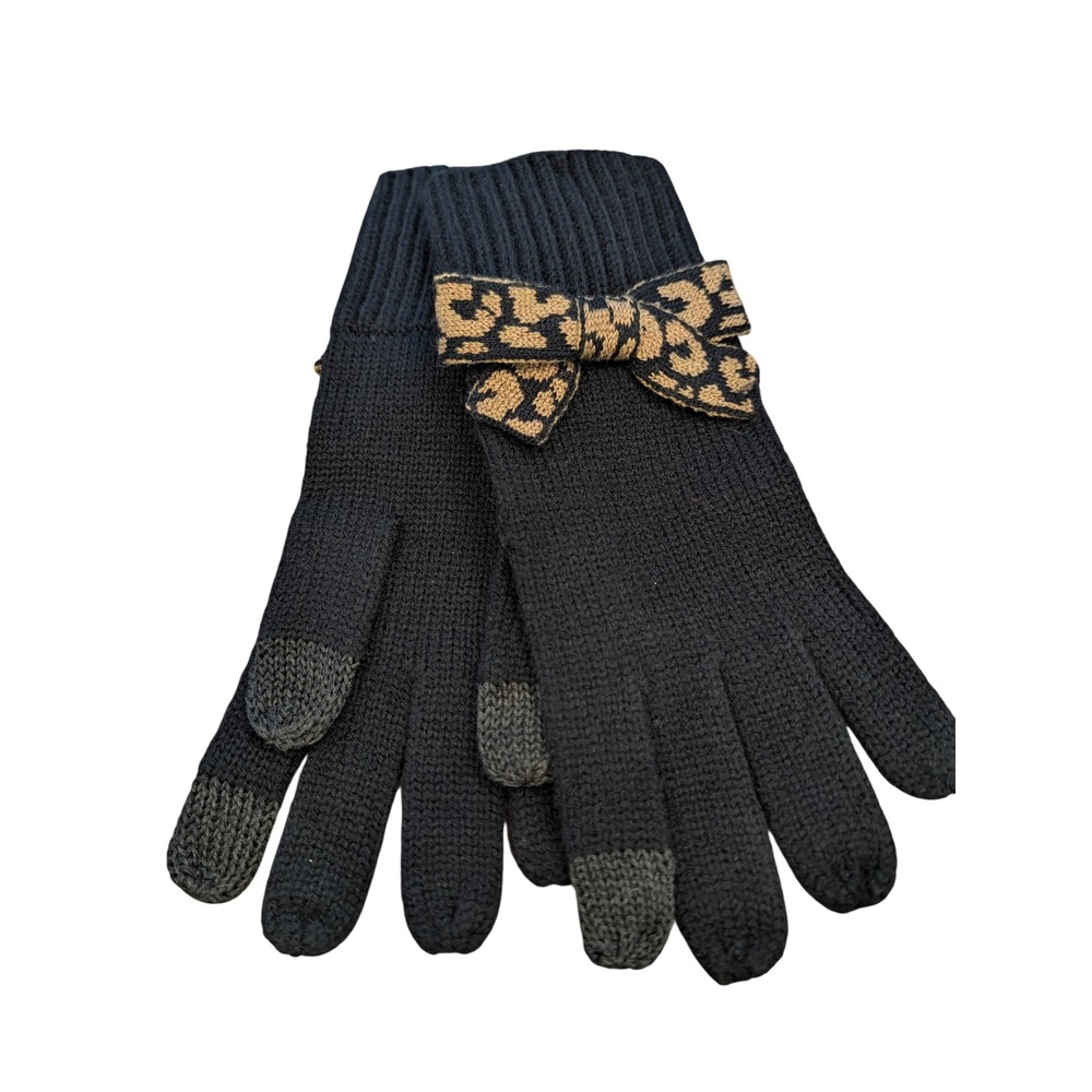 Kate Spade New York Graphic Leopard Bow Touchscreen Knit Gloves Black KS1003755